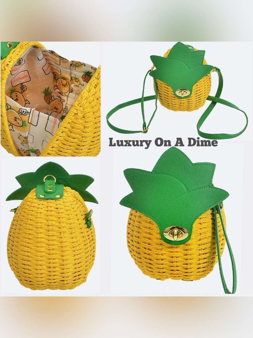 Pineapple Purse Woven Basket Convertible Shoulder Bag Clutch - Picture 2 of 4